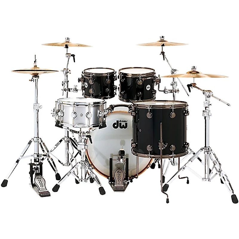 DW Collector's Series 4-Piece Maple/Mahogany Finish Ply Shell Pack with Black Nickel Hardware Gloss Black