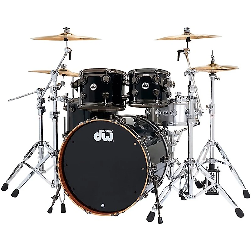 DW Collector's Series 4-Piece Maple/Mahogany Finish Ply Shell Pack with Black Nickel Hardware Gloss Black
