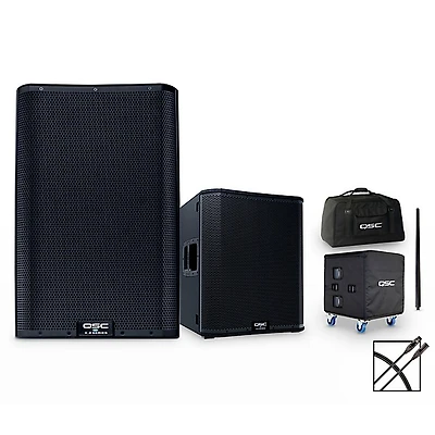 QSC K12.2 12" 2,000W Powered Speaker Package With KS118 Subwoofer, SP-36 Speaker Pole, Covers & Cable