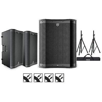 Harbinger VARI V3412 12" Powered Speakers Package With VS18 18" Subwoofer, Stands & Cables, 12" Mains