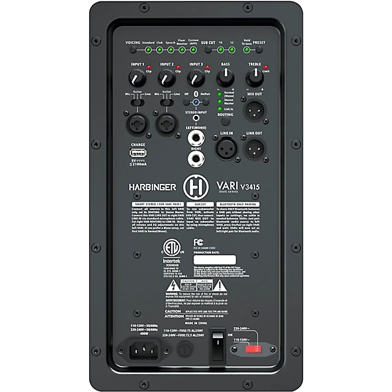 Harbinger VARI 3415 15" Powered Speakers Package With LX12 Mixer, Stands & Cables