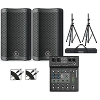 Harbinger VARI 2408 8" Powered Speakers Package With LX8 Mixer, Stands & Cables