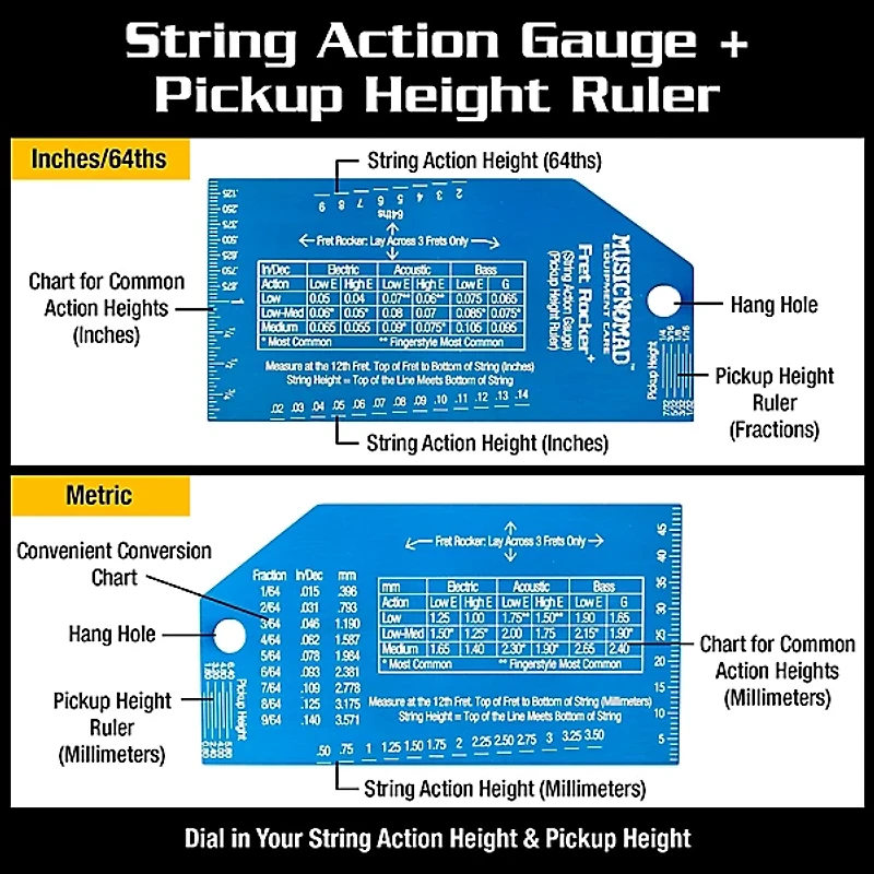 Music Nomad Precision Fret Rocker+ with String Action Gauge/Pickup Ruler