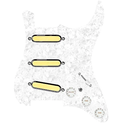 920D Custom Gold Foil Loaded Pickguard For Strat With White Pickups and Knobs and S7W-MT Wiring Harness