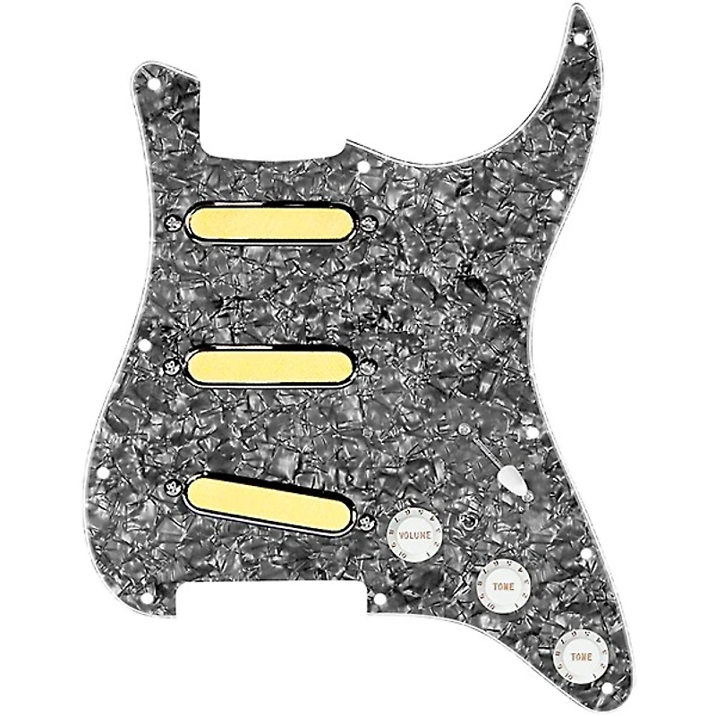 920D Custom Gold Foil Loaded Pickguard For Strat With White Pickups and Knobs and S7W-MT Wiring Harness