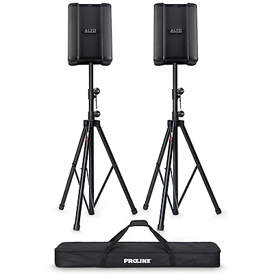 Alto Busker Battery-Powered PA Pair With Speaker Stands