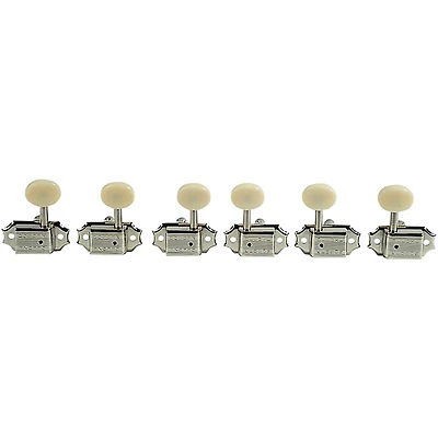 Kluson 3 Per Side Deluxe Series Oval White Plastic Double Line Logo Tuning Machines Nickel