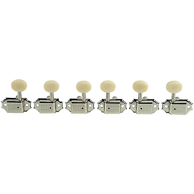 Kluson 3 Per Side Deluxe Series Oval White Plastic Single Line Logo Tuning Machines Nickel