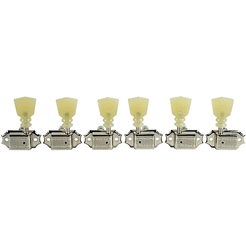 Kluson 3 Per Side Locking Deluxe Series Pearl Double Ring Tuning Machines Nickel