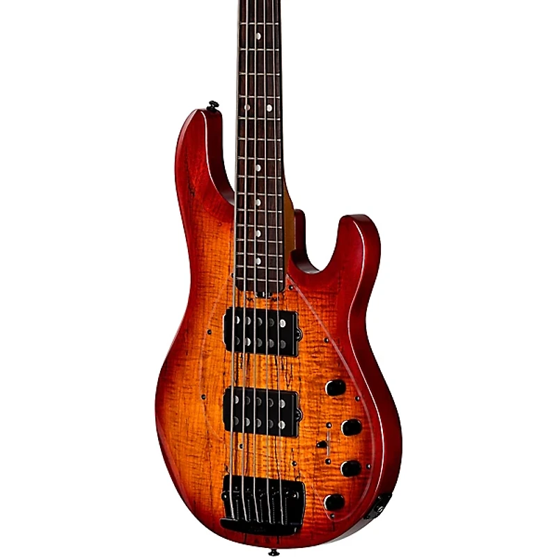 Sterling by Music Man StingRay 5 RAY35 HH Spalted Maple Top Bass Blood Orange Burst