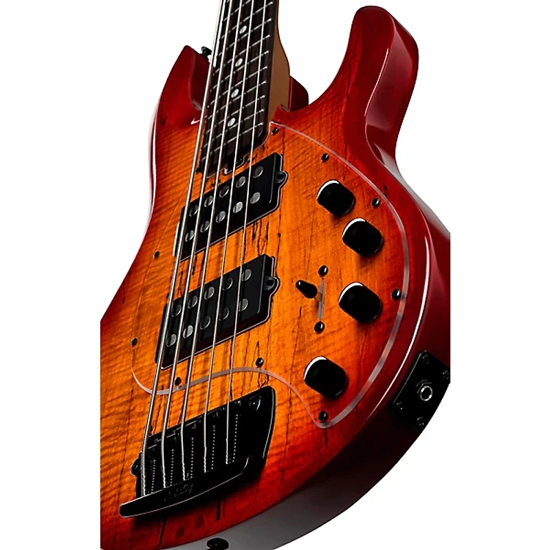 Sterling by Music Man StingRay 5 RAY35 HH Spalted Maple Top Bass Blood Orange Burst