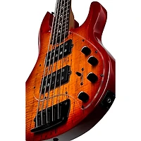 Sterling by Music Man StingRay 5 RAY35 HH Spalted Maple Top Bass Blood Orange Burst