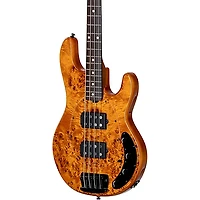 Sterling by Music Man StingRay RAY34 HH Poplar Burl Top Bass Guitar - Amber