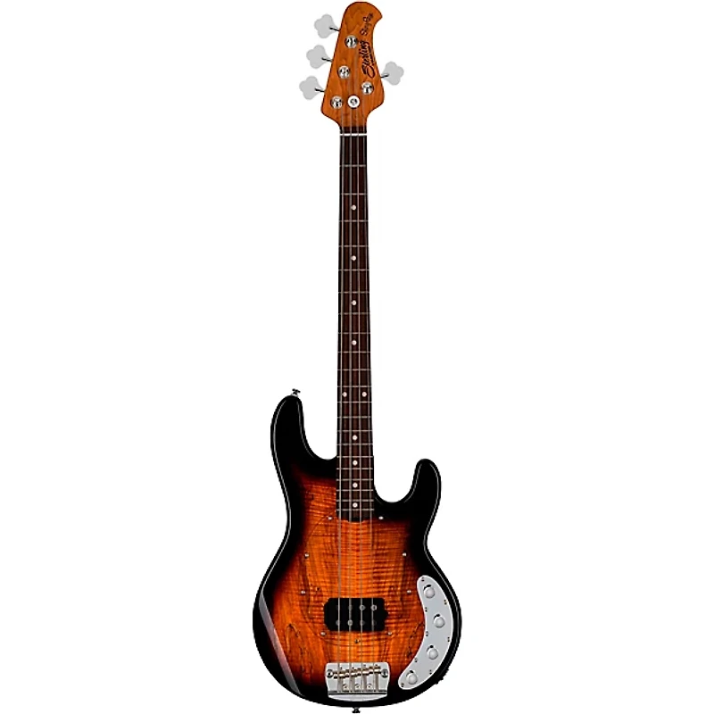 Sterling by Music Man StingRay RAY34 Spalted Maple Top Bass Guitar - 3-Tone Sunburst