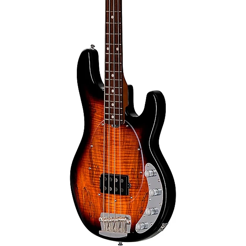 Sterling by Music Man StingRay RAY34 Spalted Maple Top Bass Guitar - 3-Tone Sunburst