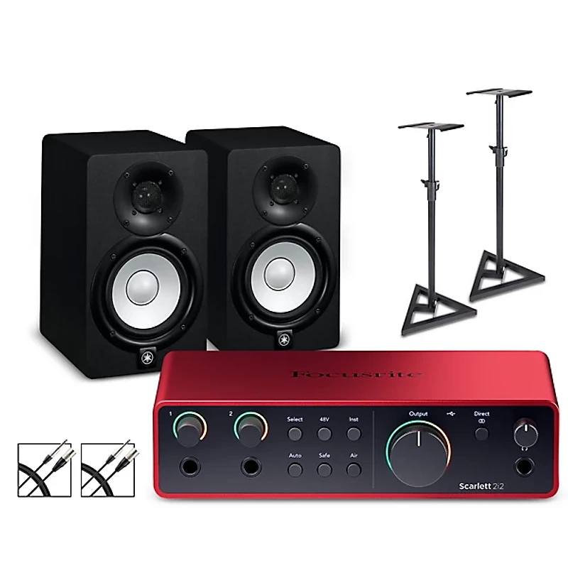 Focusrite Scarlett 2i2 4th Gen With Yamaha HS Studio Monitor Pair Bundle (Stands & Cables Included