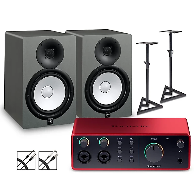 Focusrite Scarlett 4i4 4th Gen With Yamaha HS Studio Monitor Pair Bundle (Stands & Cables Included)