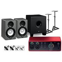 Focusrite Scarlett 4i4 4th Gen With Yamaha HS Studio Monitor Pair & HS8S Subwoofer Bundle (Stands & Cables Included