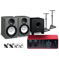 Focusrite Scarlett 4i4 4th Gen With Yamaha HS Studio Monitor Pair & HS8S Subwoofer Bundle (Stands & Cables Included