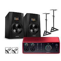 Focusrite Scarlett 4i4 4th Gen With Adam Audio T-Series Studio Monitor Pair Bundle (Stands & Cables Included