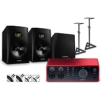 Focusrite Scarlett 4i4 4th Gen With Adam Audio T-Series Studio Monitor Pair & T10S Subwoofer Bundle (Stands & Cables Included) -