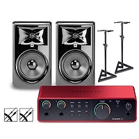 Focusrite Scarlett 2i2 4th Gen With JBL 3 Series Studio Monitor Pair Bundle (Stands & Cables Included)