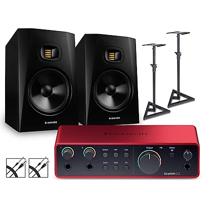 Focusrite Scarlett 2i2 4th Gen With Adam Audio T-Series Studio Monitors (Stands & Cables Included)