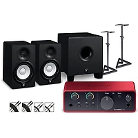 Focusrite Scarlett Solo 4th Gen With Yamaha HS Studio Monitor Pair & HS8S Subwoofer Bundle (Stands & Cables Included