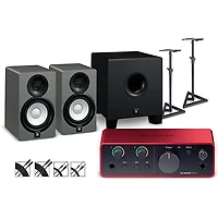 Focusrite Scarlett Solo 4th Gen With Yamaha HS Studio Monitor Pair & HS8S Subwoofer Bundle (Stands & Cables Included