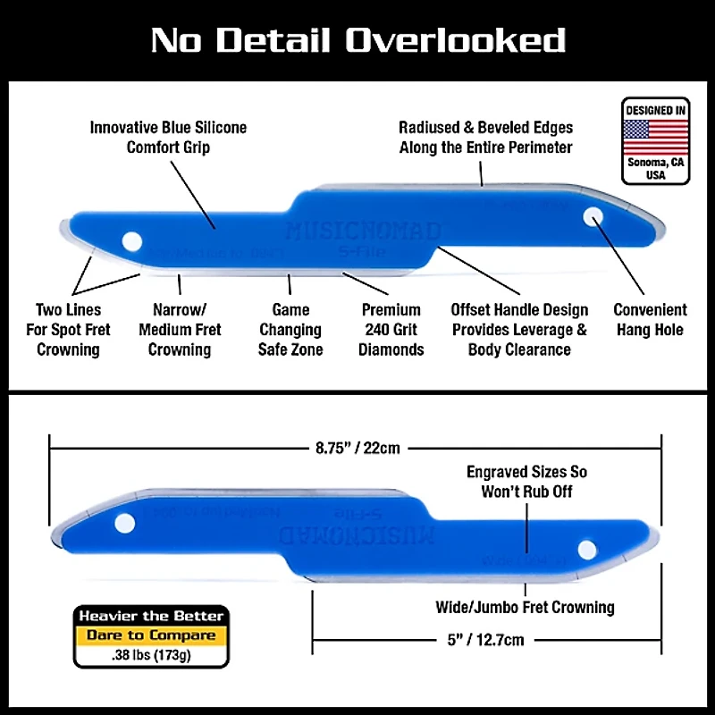 Music Nomad Diamond Coated Safe Zone Guitar Fret Crowning File (S-File)