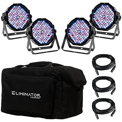Eliminator Lighting Mega Flat PAK EP 4 Pack with 4X Mega Profile EP Pars, 3X DMX Cables, and Soft Transport Bag