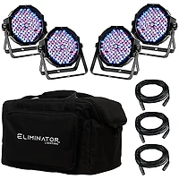 Eliminator Lighting Mega Flat PAK EP 4 Pack with 4X Mega Profile EP Pars, 3X DMX Cables, and Soft Transport Bag