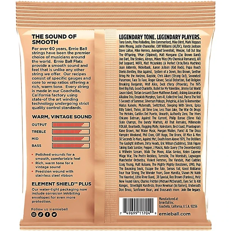 Ernie Ball P02805 Flatwound Group 2.5 Electric Bass Strings 45 - 105