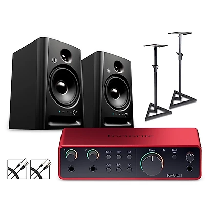 Focusrite 2i2 Gen4 With Harbinger Studio Monitor Pair, Stands & Cables
