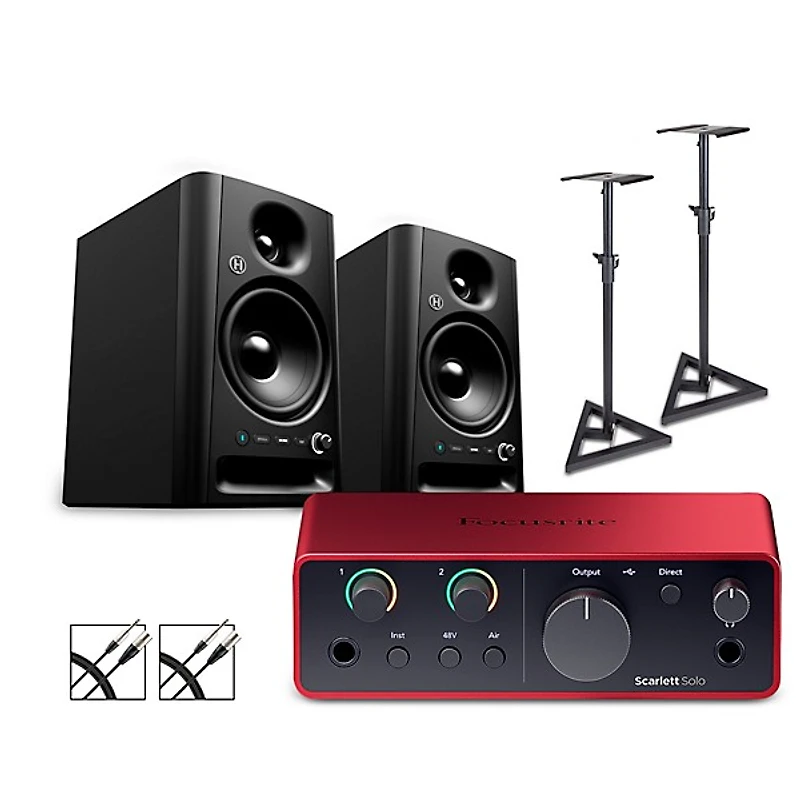 Focusrite Solo Gen4 With Harbinger Studio Monitor Pair, Stands & Cables