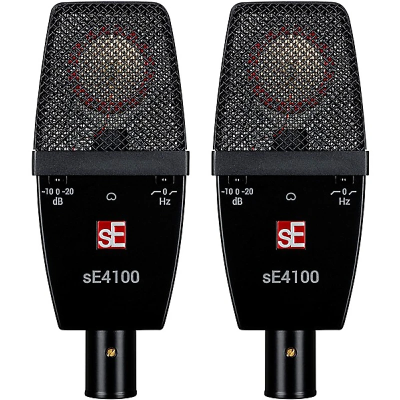 sE Electronics sE sE4100-PAIR Factory Matched Pair of sE4100 Large Diaphragm Condenser Microphones w/Mount and Case Black