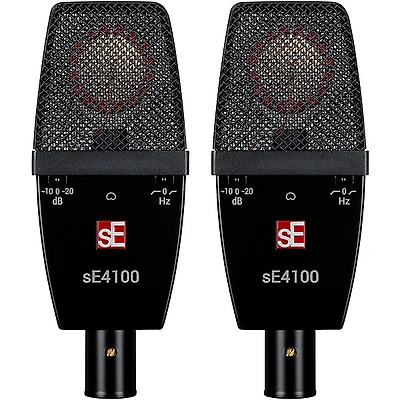 sE Electronics sE sE4100-PAIR Factory Matched Pair of sE4100 Large Diaphragm Condenser Microphones w/Mount and Case Black