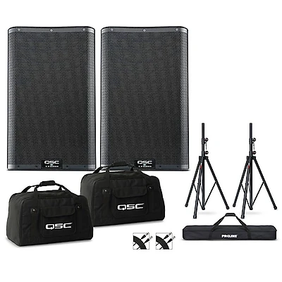 QSC K10.2 10" 2,000W Powered Speaker Pair With Bags, Stands & Cables