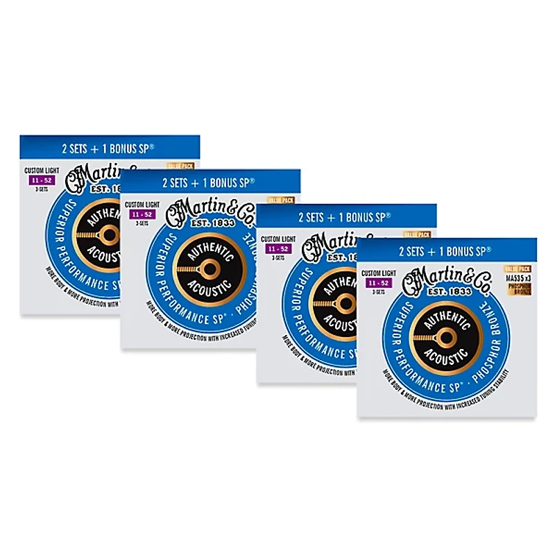 Martin MA535 Authentic Acoustic SP Custom Light Guitar Strings 12-Pack 11 - 52