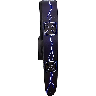 Perri's Lightning Cross Printed Leather Guitar Strap Blue 2.5 in.
