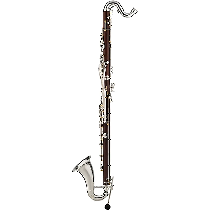 Backun Backun Q Series Low C Bass Clarinet in Cocobolo with Gold Plated Posts and Silver Plated Keys, 2-Piece Neck, Marcus Bonna Compact Case Silver Plated Keys Cocobolo Body