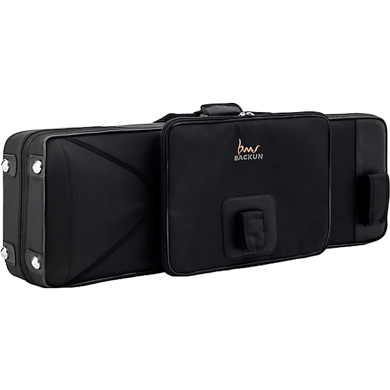 Backun Backun Q Series Low C Bass Clarinet in Cocobolo with Gold Plated Posts and Silver Plated Keys, 2-Piece Neck, Marcus Bonna Compact Case Silver Plated Keys Cocobolo Body