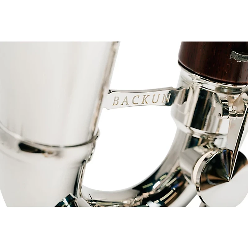 Backun Backun Q Series Low C Bass Clarinet in Cocobolo with Gold Plated Posts and Silver Plated Keys, 2-Piece Neck, Marcus Bonna Compact Case Silver Plated Keys Cocobolo Body