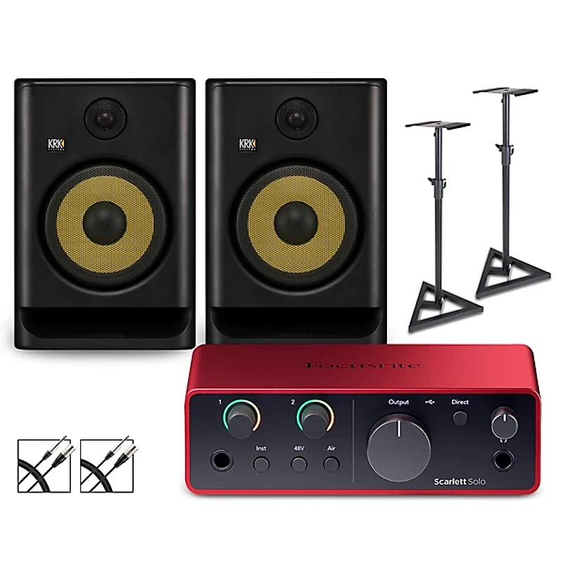 Focusrite Solo Gen4 with KRK ROKIT G5 Studio Monitor Pair (Stands & Cables Included