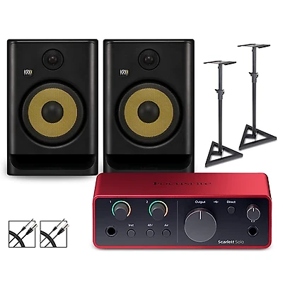 Focusrite Solo Gen4 with KRK ROKIT G5 Studio Monitor Pair (Stands & Cables Included