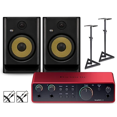 Focusrite 2i2 Gen 4 With KRK ROKIT G5 Studio Monitor Pair (Stands & Cables Included)