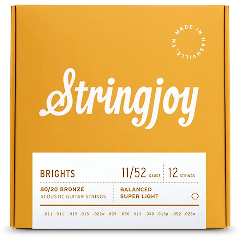 Stringjoy Brights 12 String 80/20 Bronze Acoustic Guitar Strings