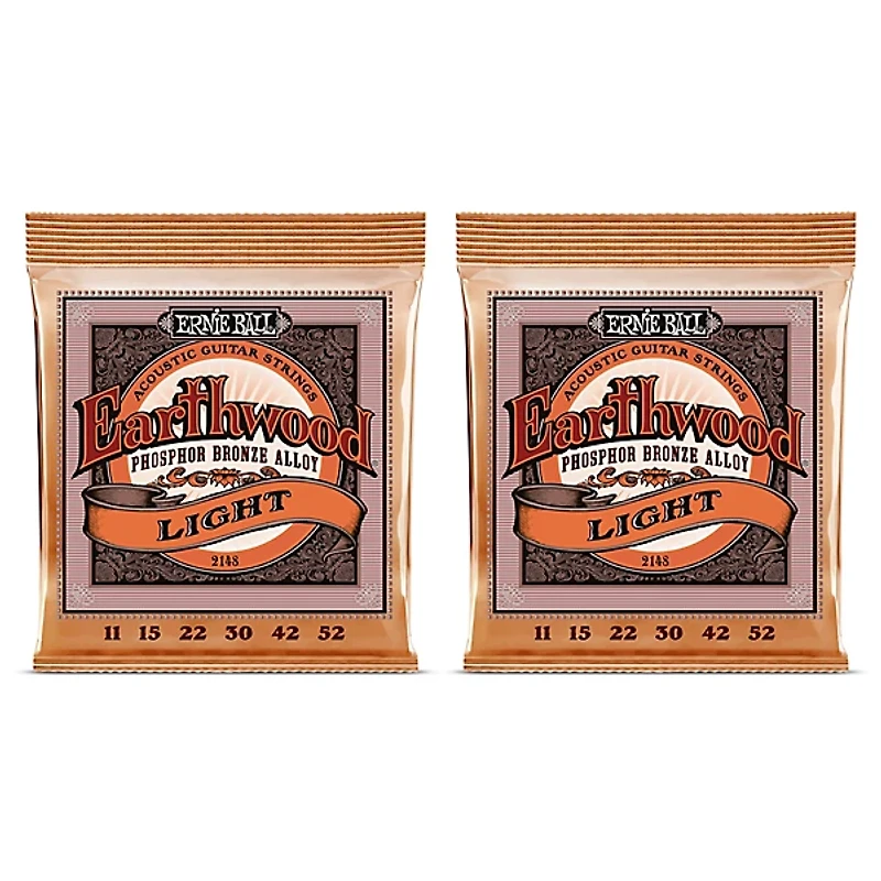 Ernie Ball 2148 Earthwood Phosphor Bronze Light Acoustic Guitar Strings 2-Pack