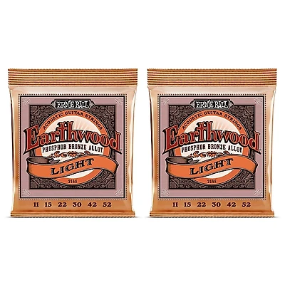 Ernie Ball 2148 Earthwood Phosphor Bronze Light Acoustic Guitar Strings 2-Pack