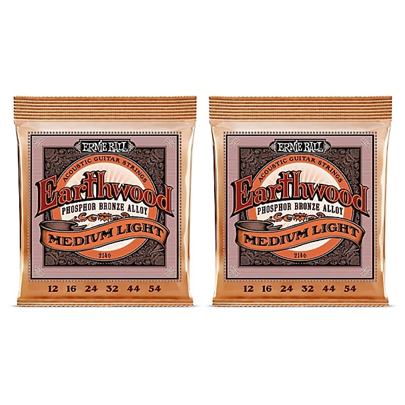 Ernie Ball 2146 Earthwood Phosphor Bronze Medium-Light Acoustic Guitar Strings 2-Pack